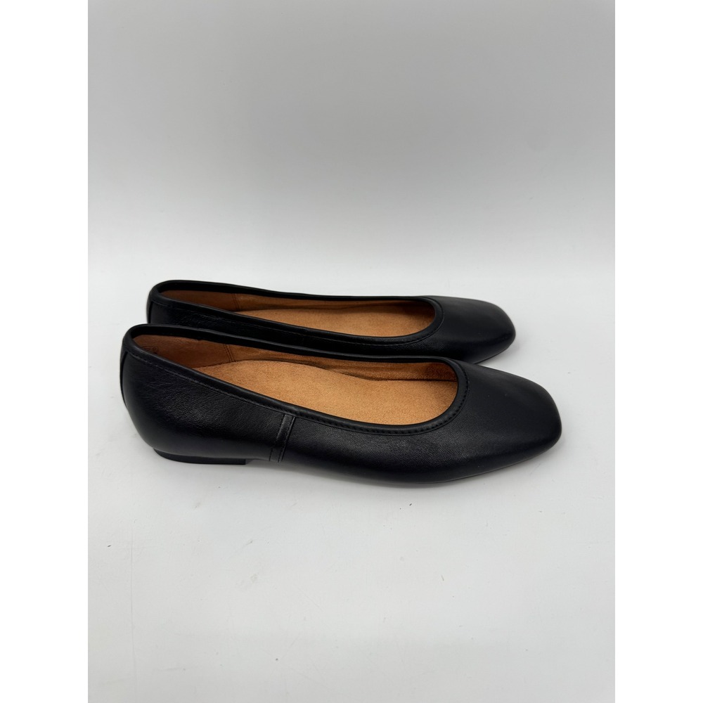 Vionic Orinda Ballet Flat Women 8 Black Leather Square Toe Orthotic